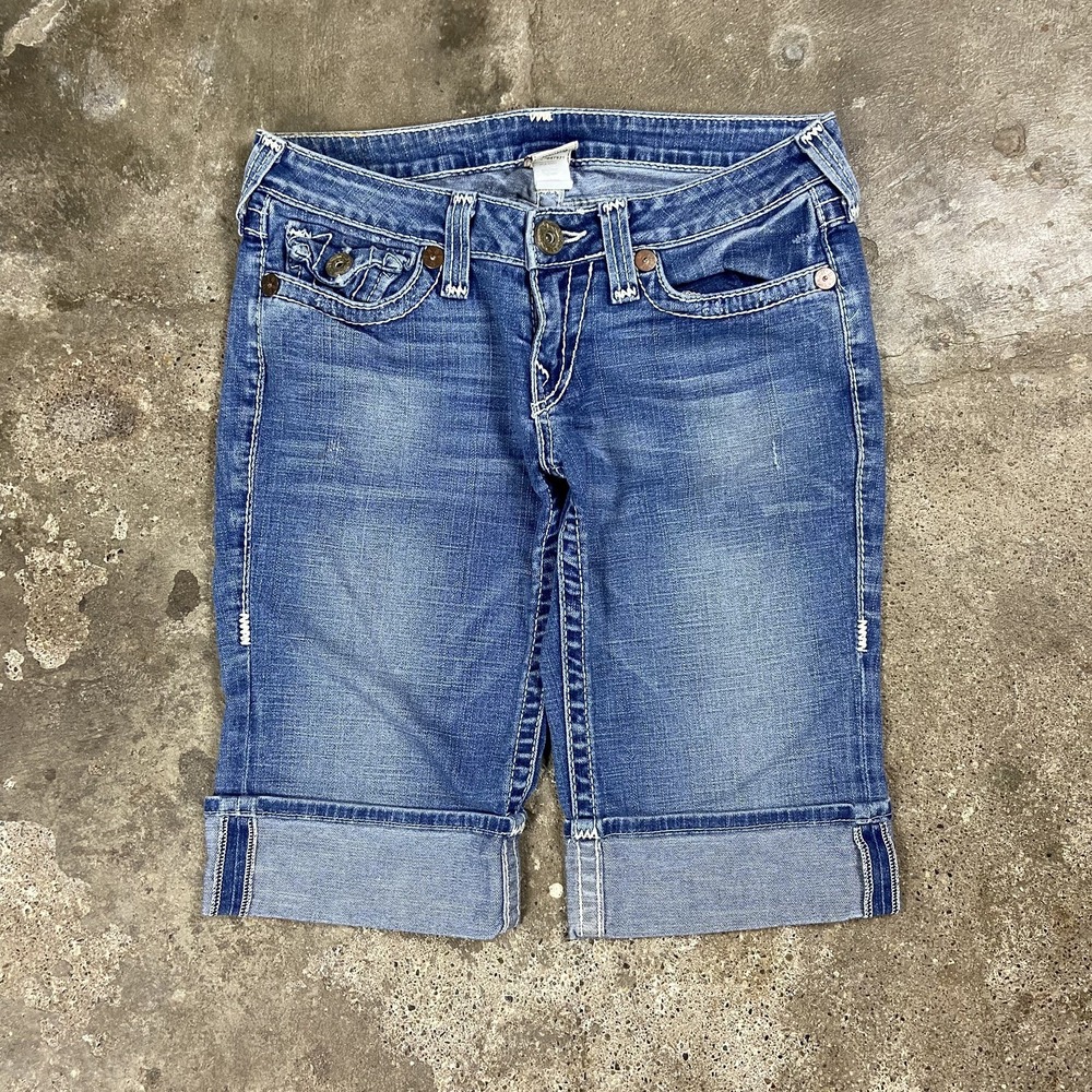 Vintage Y2K True Religion Bermuda Shorts Women's Size 29 Blue Denim Medium Wash